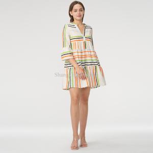 Robe Courte Rayée en Lin et Coton pour Femme – Nouvelle Collection Été Décontractée, Confortable et Tendance, Tissage Personnalisé - Product Image 3