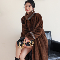 Damen Winter Luxus Casual Oberbekleidung Großhandel 100% Echt Nerz Pelz Langer Mantel mit Stehkragen und Polyester futter