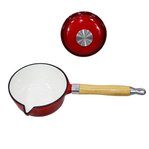 Geëmailleerde gietijzeren Dutch oven sauspan set met houten handvat, antiaanbaklaag, vaatwasser- en magnetronbestendig voor soep, melk en babyvoeding - Product Image 3
