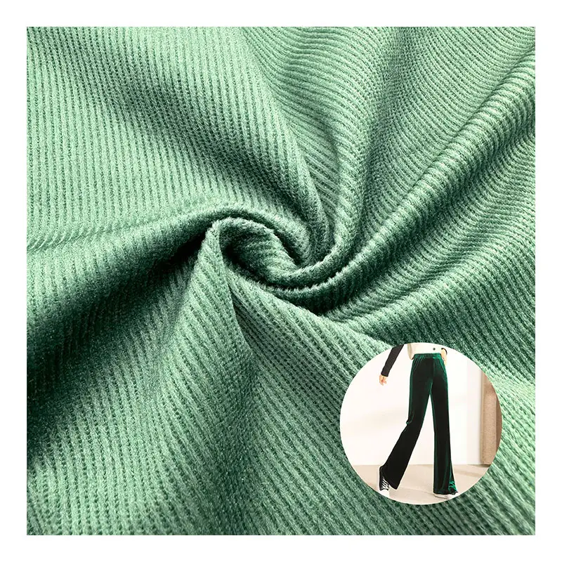 Поставка от производителя-100% полиэстер 200gsm зелёные твёрдые полоса вельвет ткани для брюк для мужчин рубашка одежда для обивки дивана