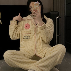 Bộ đồ ngủ cỡ lớn cho nữ bộ đồ mặc nhà ấm áp lông cừu dày hoạt hình mùa đông <span class=keywords><strong>Rilakkuma</strong></span> cho nữ - Product Image 1