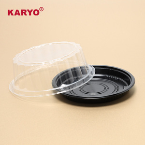 KARYO 201H <span class=keywords><strong>7</strong></span> Polegada Bolo Recipiente Transparente Tampa Cheesecake Sobremesa Caixa De Embalagem Bolos De Plástico Descartáveis Embalagem Bandeja Preta - Product Image 6