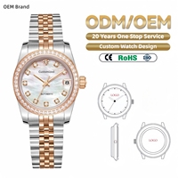Montre Femme Automatique Mécanique Miyota 6T15 Étanche 50M avec Logo Personnalisé, Cadran en Nacre Naturelle, Lunette Sertie de Diamants
