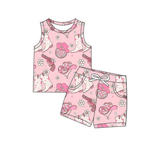 बुटीक दक्षिणी प्रिंट कपड़े दूध रेशम 2 पीसी सूट बच्चों ग्रीष्मकालीन आस्तीन टी-शर्ट + शॉर्ट्स - Product Image 4