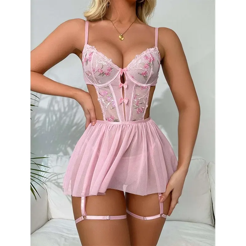 Penjualan Laris Slip Depan Pita Bordir dengan Bra Thong Pakaian Dalam Wanita Cantik Lingerie Foto Gadis Seksi Seksi Inggris