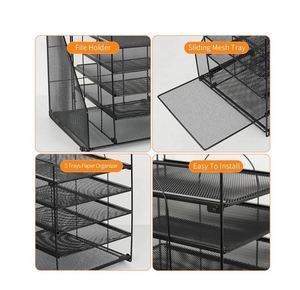 Metal 5-Tier Paper Letter <b>Organizer</b> with <b>File</b> Holder Desk <b>Organizer</b> with Drawer Mesh Desktop Storage with Magazine Holder - Product Image 4