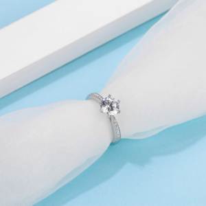 <span class=keywords><strong>Weißgold</strong></span> Plattierter 925 Sterling Silber 1ct 6,5mm Moissanit Verlobungsring 6-Krappen Pavé-Fassung Ehering Maßanfertigung für Damen - Product Image 4