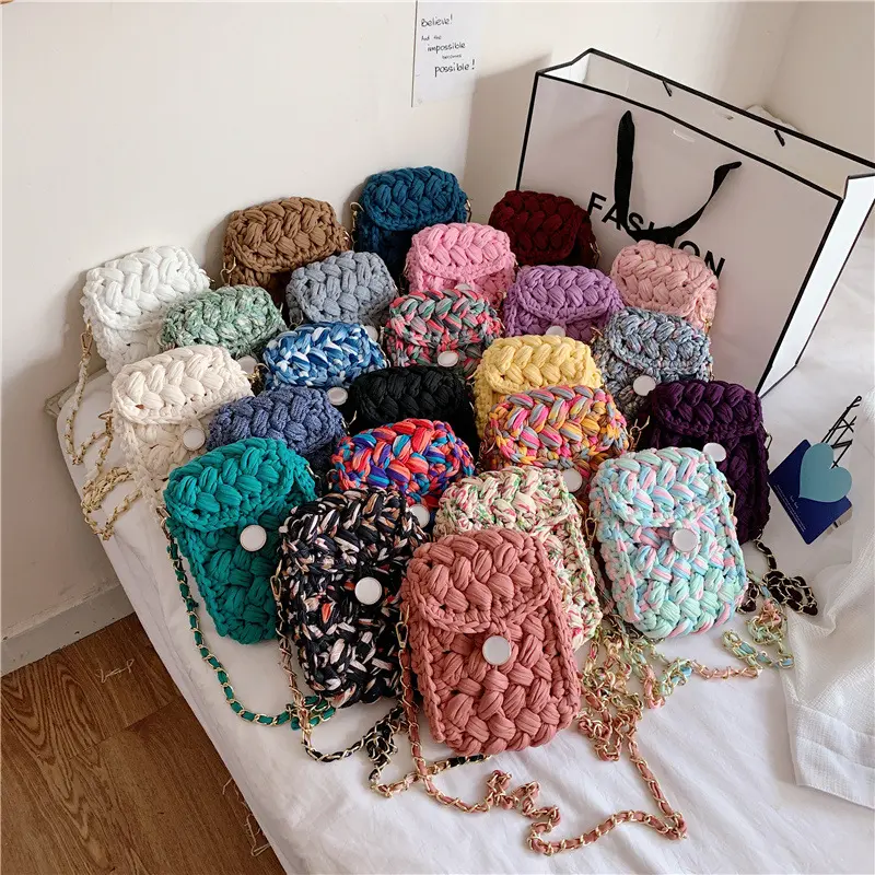 Fashion trends handmade woven bag cell phone mini crochet bag women crossbody crotchet bags