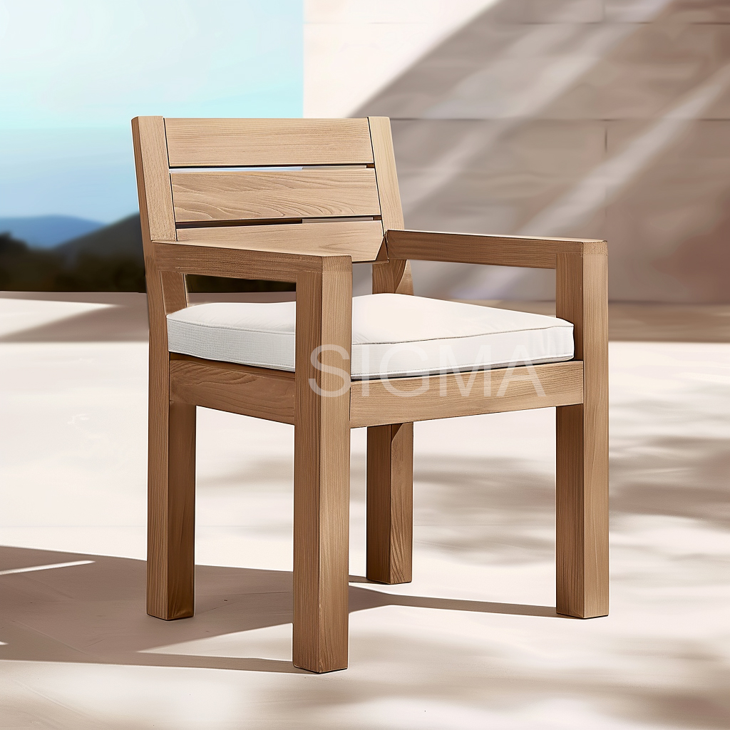 Hot Sale Patio Solid Teak Wooden Furniture Outdoor Dinning Room Table And Arm Chair Set