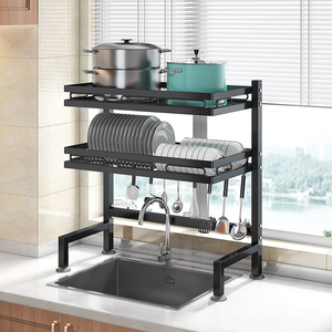 Réglable 2 Niveaux Sur Acier Inoxydable Égouttoir Évier Rack <span class=keywords><strong>Plaque</strong></span> <span class=keywords><strong>De</strong></span> Stockage Titulaire Étagère Organisateur Séchage Cuisine Vaisselle Rack - Product Image 4