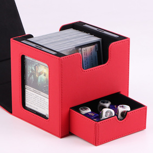 Caja de cartas de cuero PU personalizada para juegos de mesa, con diseño de bandeja para dados y exhibición de mando, caja doble para cartas. - Product Image 1
