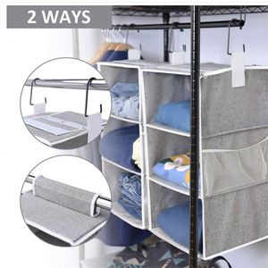 Detachable 3 Shelf Hanging Closet Organizers Collapsible Closet Hanging Shelves for Clothes and <b>Shoes</b> Canvas Gray - Product Image 4