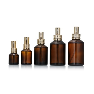 Muestras gratis de lujo 15ml 30ml 60ml 100mL 120ml ámbar transparente hombro inclinado vidrio niebla Spray botella de <span class=keywords><strong>Perfume</strong></span> con tapa de aluminio dorado - Product Image 2