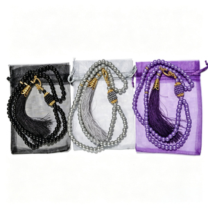 Gioielli Islamici all'Ingrosso, <span class=keywords><strong>Rosario</strong></span> Musulmano in Perle di Vetro, <span class=keywords><strong>Collana</strong></span> Tasbih con 99 Perle e Nappina - Product Image 3