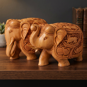 HANDICRAFTS INN Handcrafted 3 Inch Wooden Elephant Pair Carved <b>Mini</b> Figurines Polished Antique Crafts Boxes Wall Signs - Product Image 1