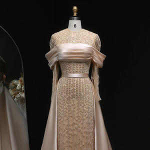 Luxuriöses Langärmeliges Meerjungfrauen-Abendkleid mit Plissee, Schulterfrei, aus Satin mit Schleppe, für Damen, Party, Abschlussball, Lsz253 - Product Image 6