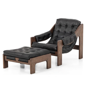 Hôtel nordique rétro <span class=keywords><strong>fauteuil</strong></span> inclinable cadre en bois de chêne salon sièges en <span class=keywords><strong>cuir</strong></span> noir chambres modernes salon <span class=keywords><strong>Club</strong></span> chaise d'appoint - Product Image 4