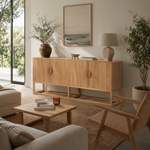 Australian Style Solid Teak Wood <b>Sideboard</b> Cabinet Modern Scandinavian Buffet <b>Storage</b> Custom Size Handmade Jepara Hotel Wall - Product Image 1