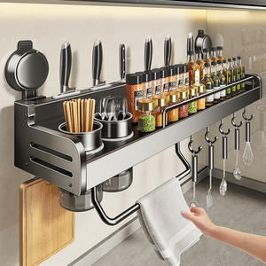 Estante de Almacenamiento de Cocina con Ventosa, Organizador de Condimentos Montado en la Pared, Soporte para Cuchillos, Estante de Aluminio, Diseño sin Perforaciones - Product Image 1