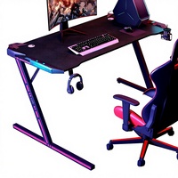 Table de jeu E-sport tout-en-un pour bureau à domicile, texture fibre de carbone, éclairage d'ambiance, grand bureau, ordinateur de compétition, acier MDF