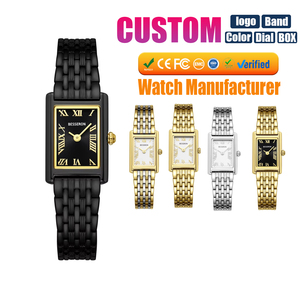 Custom Logo <b>Gold</b> Fashion Women's Quartz <b>Watch</b> Stainless Steel Leather Strap Glass <b>Rectangle</b> Waterproof Luxury Business Party - Product Image 1