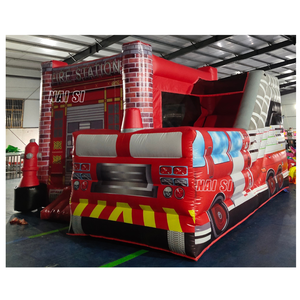 Toboggan gonflable commercial pour enfants sur le thème des camions de pompiers, combo château gonflable avec souffleur d'air gratuit - Product Image 4