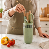 Ensemble de couteaux de cuisine en acier inoxydable de qualité supérieure avec revêtement antiadhésif, 7 pièces, manche en plastique, avec bloc à couteaux pour la cuisine, couteau de chef