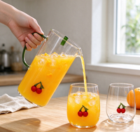 Ensemble pichet à eau froide en verre borosilicate 3D motif cerise avec 2 tasses, carafe créative pour jus et thé glacé, cadeau pour la maison