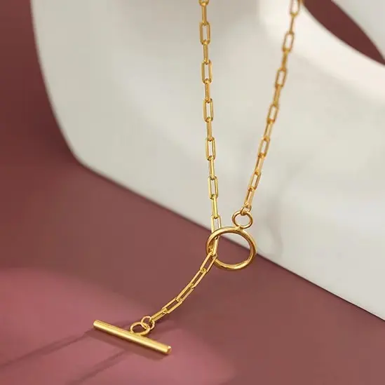 fashion jewelry minimalist gold plated 925 sterling silver toggle clasp chain necklace