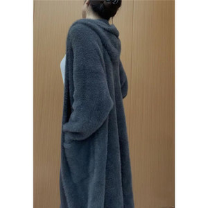 Best Sale Korean Women Fuzzy Long Sweaters Winter Long Sleeve Loose Knitted Open Front Midi <strong>Hooded</strong> <strong>Cardigan</strong> <strong>Ladies</strong> Knit Coats - Product Image 4