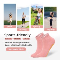 Chaussettes de sport antidérapantes en coton respirant avec soutien de la voûte plantaire pour femme, idéales pour le yoga, le Pilates, l'entraînement en intérieur et le trampoline