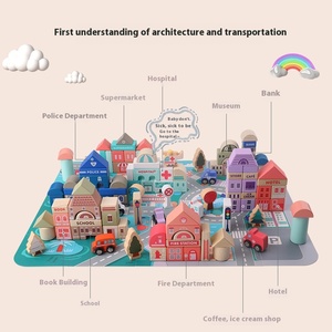 Montessori 115PCS Wooden DIY Model City Building Blocks Unisex Children's Cognitive Early Educational Toys for Kids Boys Girls - Product Image 2