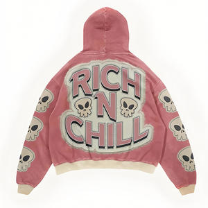 Automne hommes drôle motif sweats à capuche personnage imprimé lavé ample court sweat à capuche 100% coton tricoté tissu - Product Image 3