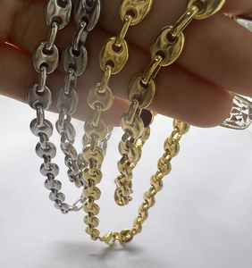 Bijoux en acier inoxydable de 7mm de largeur plaqué or, or Rose, noir et argent, chaîne en <span class=keywords><strong>maille</strong></span> de graine de <span class=keywords><strong>café</strong></span> - Product Image 1