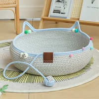 Lit pour chat en rotin tissé à la main, durable, résistant aux griffures, lavable, lit pour chat d'été de forme ronde pour une utilisation en intérieur