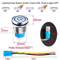Interrupteur à bouton poussoir éclairé par anneau LED en acier inoxydable IP65 1NO1NC pour appareils ménagers, bateaux marins, véhicules automobiles, camions
