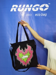 Bolsa de Mano Ecológica 100% Reutilizable de Algodón Marca <span class=keywords><strong>Rungo</strong></span> con Cierre de Cremallera, Impresión Personalizada por Transferencia de Calor, Bolsa de Hombro de Lona - Product Image 5