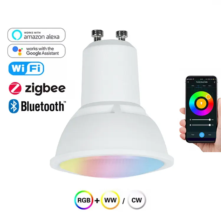 Smart GU10 lamp Bulbs wifi control App Control Dimmable RGB LED factory price plastic ODM 85-265V indoor lighting CE/RoHs