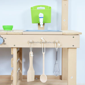 Cuisine de jardin en bois avec évier, tableau noir et étagères de rangement - Cuisine de jeu pour enfants pour des jeux imaginatifs - Product Image 3