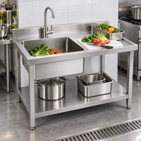 Évier de cuisine professionnel efficace à cuve unique avec égouttoir en acier inoxydable 304 201 pour hôtels