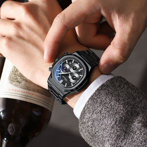 Montres <span class=keywords><strong>chrono</strong></span> pour hommes personnalisées à la mode de luxe avec breloque en acier inoxydable 40mm mouvement à quartz étanche Phase de lune - Product Image 6