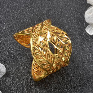 Magnifique bague de fiançailles en cuivre plaqué or 18 carats, motif floral, style filigrane ancien, en forme de feuille ouverte, pour femme - Product Image 1