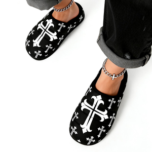Pantuflas Acolchadas de Invierno Tipo Sandalia sin Cordones con Logotipo Personalizado y Estampado Completo, Tallas Grandes, Estilo Gorpcore, Opium, Cyber Gótico con Cruz, para Hombre y Mujer - Product Image 5