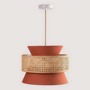 Lampes en rotin à 2 couches en gros, lampes en rotin combinées avec du tissu, lustres de salon, décoration de table à manger, couleur rouge - Product Image 1
