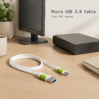 Câble de données OEM DDM Micro USB 3.0 haute vitesse avec blindage tressé et gaine en PVC, 20 cm, charge rapide 3A pour téléphones portables, appareils photo et ordinateurs