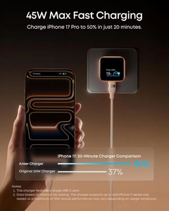 Cargador Anker Smart Display Nano 45W GaN <span class=keywords><strong>con</strong></span> Carga Rápida <span class=keywords><strong>USB</strong></span> C 180 °   <span class=keywords><strong>Enchufe</strong></span> Plegable <span class=keywords><strong>con</strong></span> Reconocimiento Inteligente y un <span class=keywords><strong>Puerto</strong></span> <span class=keywords><strong>USB</strong></span>-C - Product Image 3