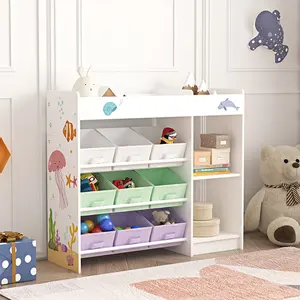 Children Montessori Home Toy Book Storage Organizer Shelf Wood Kids' Cabinet Bookshelf