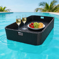 Plateau flottant pour piscine en rotin avec cadre en aluminium, étanche, pour servir des boissons, avec porte-gobelets, pour fête au bord de la piscine, resort, vente en gros