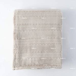 Bulk Factory Supply Neutral Beige Jacquard Striped Reversible Sherpa Blanket Embossed Popcorn <strong>Fleece</strong> Blanket for Home Decor - Product Image 1