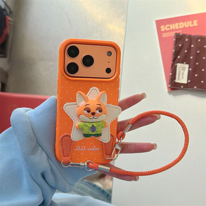 Funda de cuero con soporte y anillo para iPhone 17 16 15 14 Pro Max, diseño de Judy y Nicholas de Zootopia, con cordón y soporte trasero. - Product Image 5
